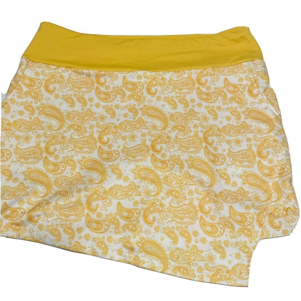 Head Golf Women Sz Large Golf Tennis Skirt Skort Yellow Paisley Pull On Pockets